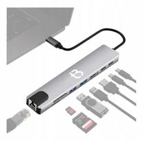 Adapteris HUB 8in1, RJ45 Ethernet 100Mbps, HDMI 4K, USB 3.0, Windows/Mac