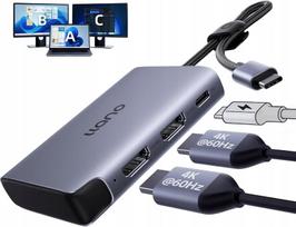 HDMI ir USB-C skirstytuvas, 4K, 3 ekranams, nešiojamojo kompiuterio dokinė stotelė