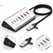 USB šakotuvas 7 lizdų, USB 3.2, 10Gbps, 7-in-1, USB-C