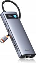 USB-C koncentratorius Baseus 9in1, HDMI, 100W, Ethernet, SD, 3x USB 3.0, sidabrinis