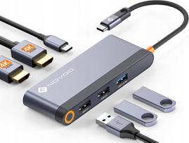 USB-C šakotuvas NOVOO, HDMI 4K 60Hz, 100W PD, palaiko du monitorius