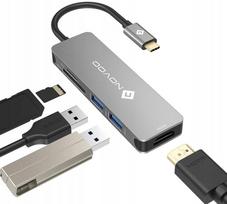 USB šakotuvas Novoo 5in1 su HDMI ir kortelių skaitytuvu