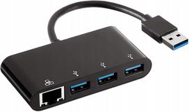 USB šakotuvas Amazon Basics, 3 USB jungtys, 1 RJ45 lizdas