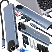 USB-C 8-in-1 adapteris: HDMI 4K, SD kortelių skaitytuvas, LAN (RJ45), USB 3.0