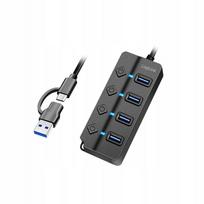 USB-C šakotuvas LogiLink, 4 jungtys, su jungikliais, juodas