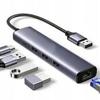 USB-C šakotuvas 6in1: 3x USB-A 3.0, HDMI 4K, RJ45 LAN 1Gb, PD 100W