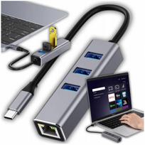 USB-C šakotuvas, 3 x USB 3.0, RJ45 1000Mbps tinklo adapteris