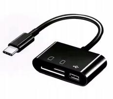 Adapteris 3in1 USB-C OTG: SD, MicroSD kortelių ir USB skaitytuvas su LED