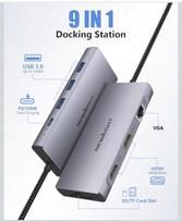 USB šakotuvas 9in1 su HDMI, VGA, USB 2.0/3.0, SD, TF, USB-C, NEWMIGHT C921-E