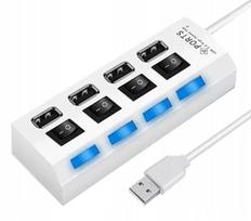 USB šakotuvas CIRCUIT BREAKERS, 4 jungtys, su jungikliais, baltas