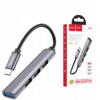 USB-C HUB adapteris Hoco HB26, 4 jungtys (USB 3.0, 3x USB 2.0), pilkas