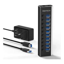 USB šakotuvas, 10 jungčių, USB 3.0, su 12V 3A maitinimo adapteriu