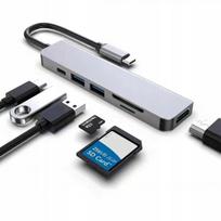Adapteris USB-C 6in1, suderinamas su MacBook: USB 3.0, SD, LAN, HDMI 4K, Micro SD