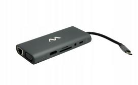 USB-C šakotuvas 11in1 su HDMI 4K, VGA, RJ45, USB 3.0, SD, TF, PD