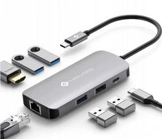 USB-C šakotuvas NOVOO 7in1: HDMI 4K, RJ45 Ethernet 1Gbps, PD 100W, USB 3.0