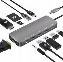 USB-C 3.1 HUB adapteris: HDMI 4K, VGA, PD 100W, LAN, SD/TF kortelių lizdai