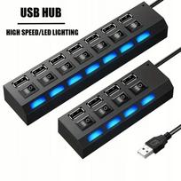 USB šakotuvas su 4 jungtimis ir įjungimo/išjungimo mygtuku kompiuteriui