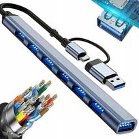 USB šakotuvas, 7 jungtys (USB 3.0, 2.0, USB-C), plonas dizainas