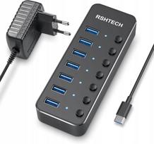 USB šakotuvas RSHTECH RSH-518C, 7 USB 3.0 jungtys, su jungikliais