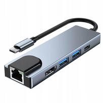 USB-C skirstytuvas 5in1: HDMI 4K, LAN RJ45, USB 3.0, USB 2.0, PD 87W