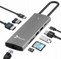 USB šakotuvas 9in1 su HDMI 4K 60Hz, USB-C PD 100W, USB 3.2, LAN RJ45 ir SD kortelių skaitytuvu