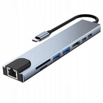 USB-C 8-in-1 daugiafunkcis adapteris: HDMI 4K, USB 3.0, SD/TF kortelių skaitytuvas, RJ45
