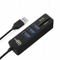 USB šakotuvas 3x USB 2.0 su SD ir TF kortelių skaitytuvu