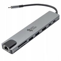 USB-C šakotuvas 8-in-1 su HDMI, RJ45, maitinimu, kortelių skaitytuvu Spacetronik
