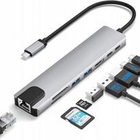 USB-C 8-iš-1 daugiafunkcis adapteris: USB 3.0, SD/TF kortelių skaitytuvas, HDMI 4K, PD įkrovimas, LAN RJ45, USB-C, MHL, Thunderbolt 3 suderinamas