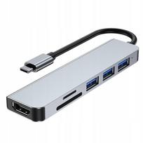 USB-C skirstytuvas 6-in-1: 3x USB, HDMI, SD, Type-C adapteris