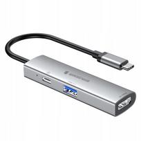 USB-C hubas Spacetronik, HDMI 4K 60Hz, USB-A, USB-C, 5Gbps, 12 cm kabelis