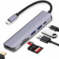 Daugiafunkcis adapteris HUB 6in1 su USB-C, 2x USB-A, HDMI, SD, skirtas Apple