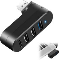 Mini USB šakotuvas, 4 USB 3.0 lizdai, sukamasis, 90°/180°, nešiojamam kompiuteriui