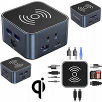 USB-C adapteris 12 viename: HDMI, RJ45, USB-A, belaidis įkroviklis