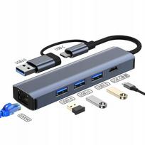 USB šakotuvas USB-6w1, 3x USB 3.0, LAN, Type-C