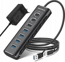 USB-C šakotuvas RSHTECH, 7 lizdai, su maitinimo adapteriu