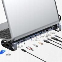 USB-C šakotuvas 10 viename: 3x USB, HDMI, SD, TF, VGA, ausinių lizdas, LAN