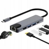 Adapteris HUB 5-i-1 USB-C, 2x USB 2.0, HDMI 4K, LAN Ethernet
