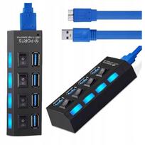 USB šakotuvas, 4 jungtys, 3.0, su jungikliais, 43 cm laidu