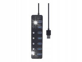 USB šakotuvas GEMBIRD, 7 USB 3.1 lizdai, su jungikliais ir maitinimo adapteriu