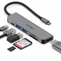 USB-C hubas VOOMY Connect H6: PD 3.0, HDMI 4K, USB-A, SD/TF lizdai