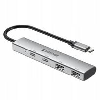 USB-C šakotuvas Spacetronik, 4 lizdai (2x USB-C, 2x USB-A), 10Gbps, Plug&Play