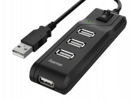 USB šakotuvas Hama su 4 USB-A jungtimis ir jungikliais kompiuteriui