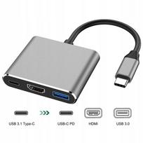 USB-C šakotuvas MACSEO 3in1: HDMI 4K, USB 3.0, PD, skirtas nešiojamam kompiuteriui, telefonui, konsolei