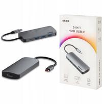 USB C šakotuvas DEKO Lite, 5 jungtys: 3x USB, HDMI 4K 60Hz, 100W