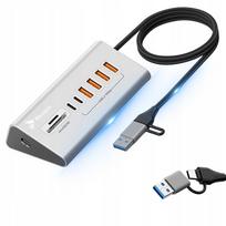USB-C 3.2 aktyvus 6 jungčių šakotuvas su SD ir TF kortelių skaitytuvu, 10Gb/s