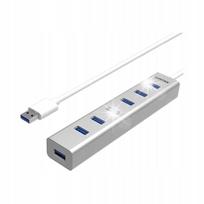 USB šakotuvas Unitek Y-3090, 7x USB 3.0, sidabrinis, su maitinimo adapteriu, 5Gb/s