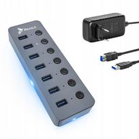 USB šakotuvas, 7 jungtys, USB 3.2, su 24 W maitinimu