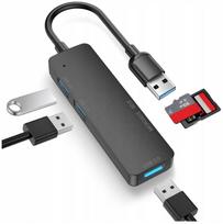 USB šakotuvas 4in1, 3x USB 3.0, 2.0, MicroSD skaitytuvas, 5Gbps, juodas