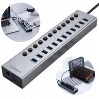 Daugiavietis USB šakotuvas ORICO 13-in-1, USB-A 3.0, su jungikliais, 12V 5A 60W